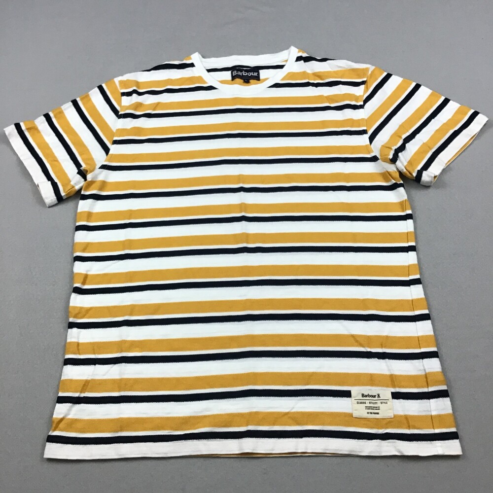 Barbout Shirt Men Large Gold Black Stripe Short Sleeve Tee Crewneck Pullover L